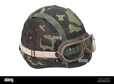 Camouflage Military Helmet With Goggles Stock Photo Alamy