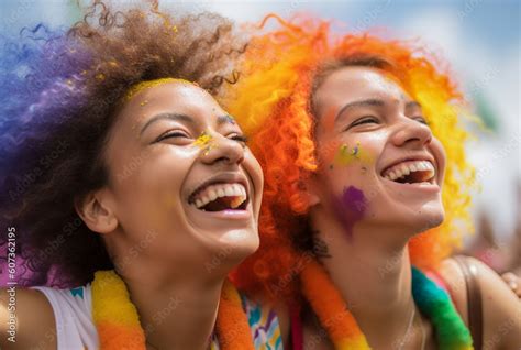 Smiling Generative Ai Couple At Lgbtq Gay Pride Parade In Sao Paulo Love And Diversity In The