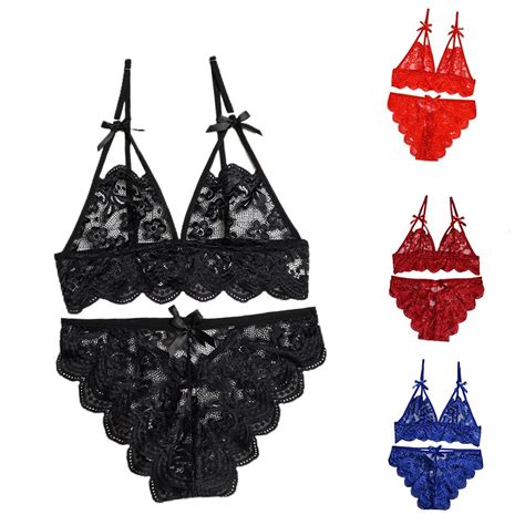 Byk Women Lace Push Up Sexy Sheer Lingerie Bra Knicker Thong Underwear Underpant Set Shopee