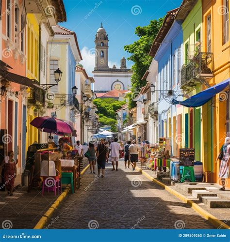 Picturesque Street in Salvador Showcasing Vibrant Colonial Architecture