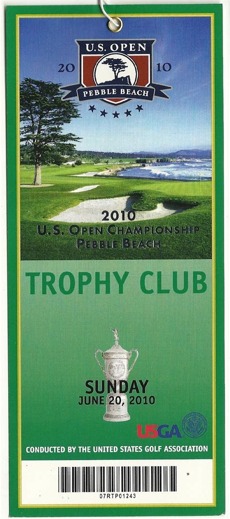 2010 US Open Final Tournament Round Ticket Sunday June 20th Pebble Beach