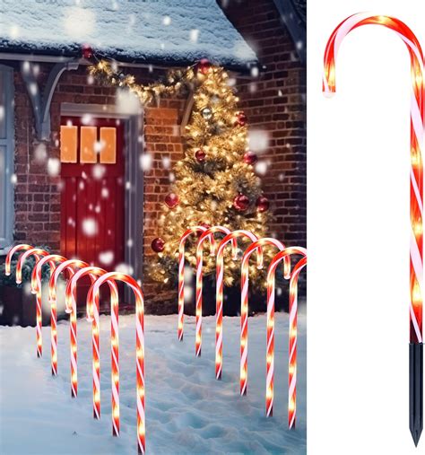 Joiedomi 17 Christmas Candy Cane Pathway Markers Lights Set Of 12