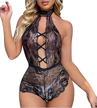 Amazon Zzalalana Sexy Bodysuit For Women Naughty One Piece Lace Choker Lingerie Cut Out