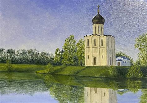 Картина «Церковь Покрова на Нерли» Холст на подрамнике, Масло 2021 г.