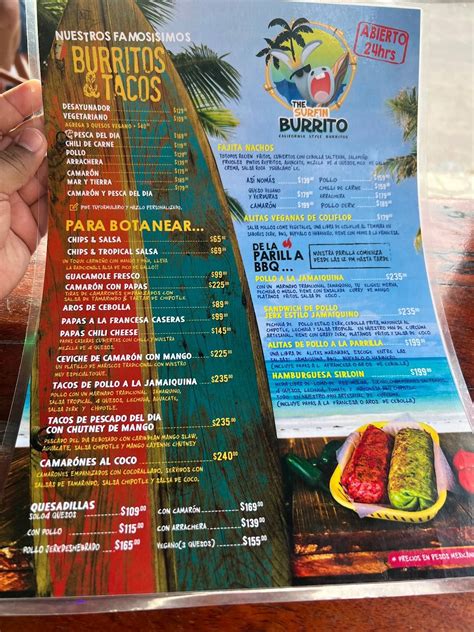 Menu At The Surfin Burrito Pub Bar Canc N Kukulkan Km