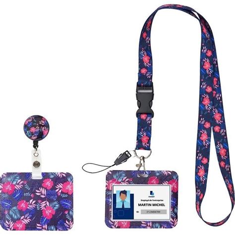 Porte Badge Personnalis Fleurs Avec Enrouleur R Tractable Porte