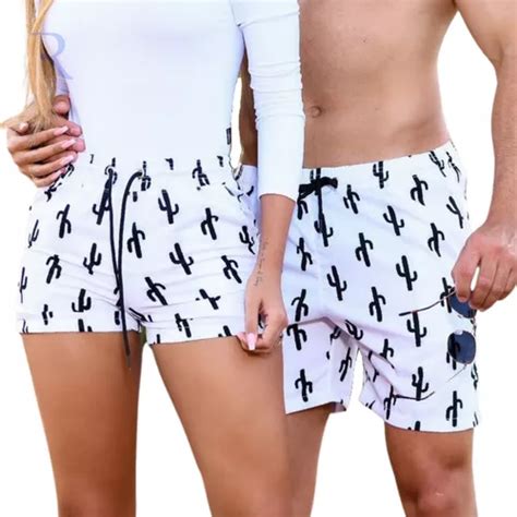 Short Kit Casal Praia Bermuda Mozao Tactel Elastano Parcelamento Sem