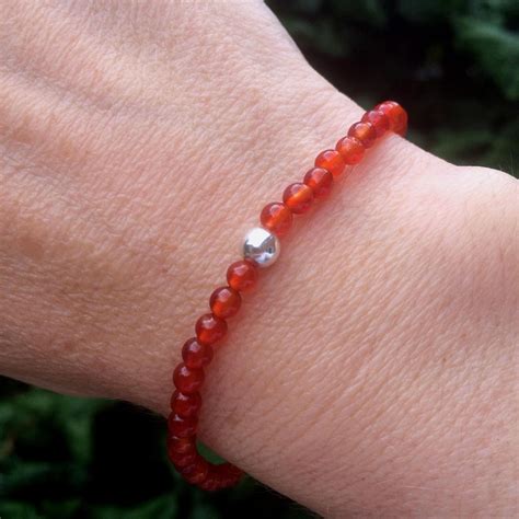 Carnelian Stretch Bracelet Sterling Silver Or Gold Fill Tiny Mm Orange