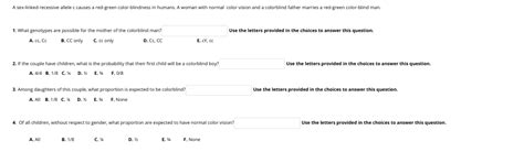 Solved A Sex Linked Recessive Allele C Causes A Red Green Chegg