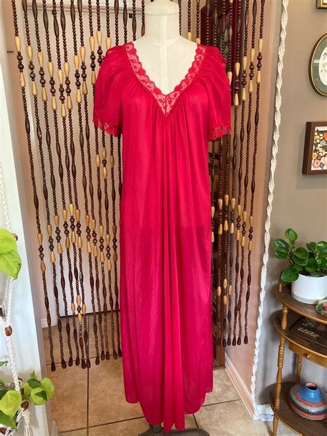 Red Hot 70s Nightgown Slip Dress 70s Loungewear 70s Nightie 70s Lingerie 70s Luxury Nightie 70s