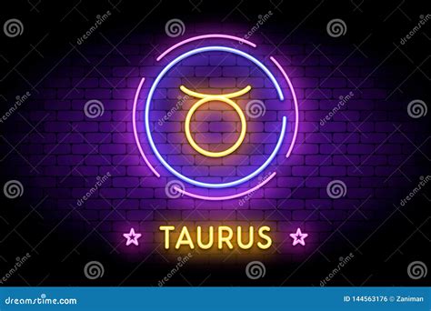 The Taurus Zodiac Symbol In Neon Style On A Wall Stock Vector