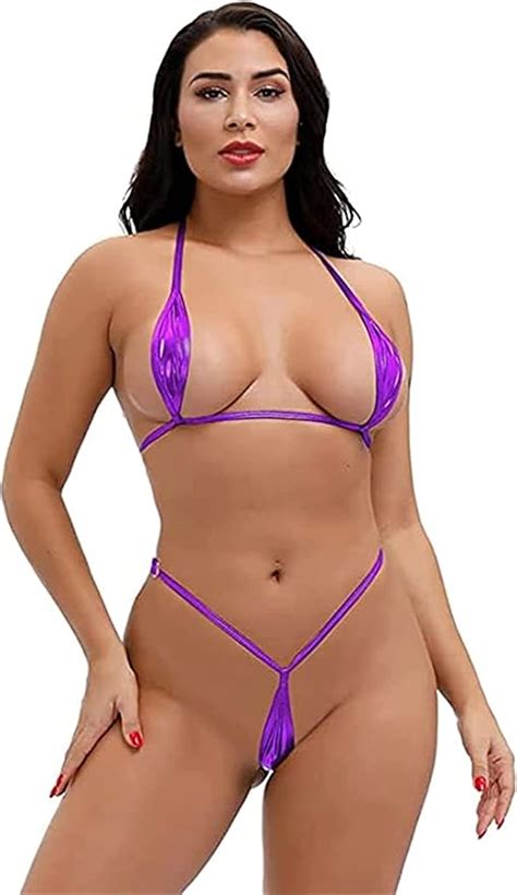 Amazon Sexytine Black Purple Sexy Piece Halter Neck Bikini Set With Thong Bottoms Women
