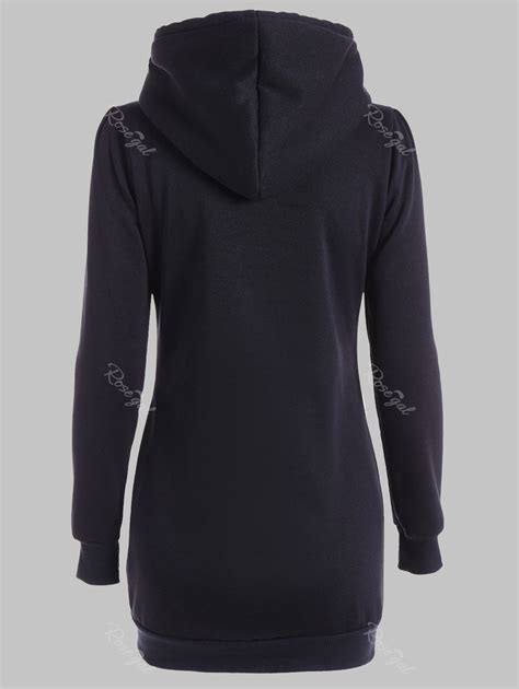 Black 2xl Slimming Pullover Pockets Design Hoodie