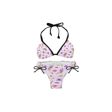 Suojapuku Bikini Da Donna Costume Da Bagno A Due Pezzi Fiori Di Campo Viola E Foglie Verdi