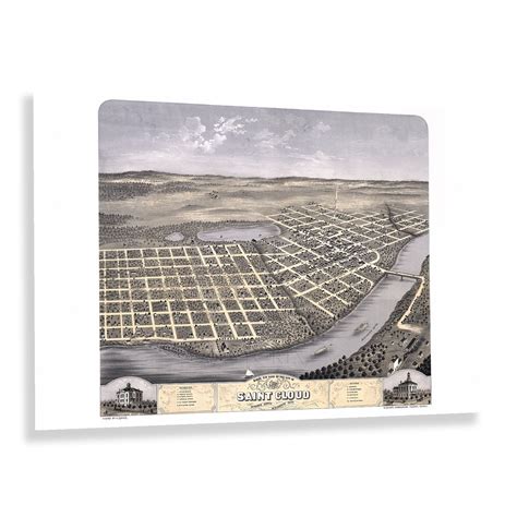 1869 Saint Cloud Stearns County Minnesota Bird's Eye View Map Poster