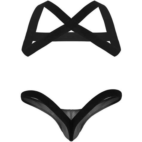 YONGHS FR Ensemble Sexy Homme Lingerie Bandage Harnais Gay Costume Elastique Clubwear M XXL Noir
