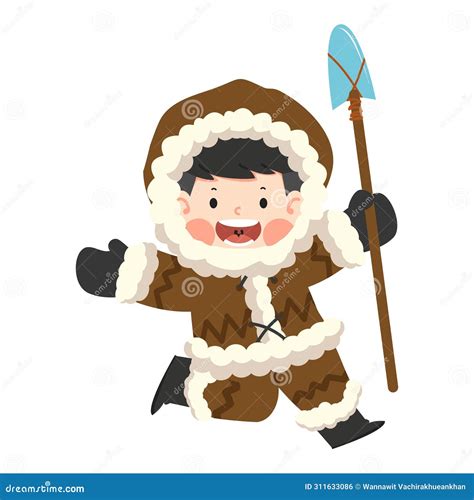 Cartoon Eskimo Boy Holding A Spear Stock Vector Illustration Of