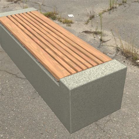 Wood Bench On Concrete Block Cgtrader