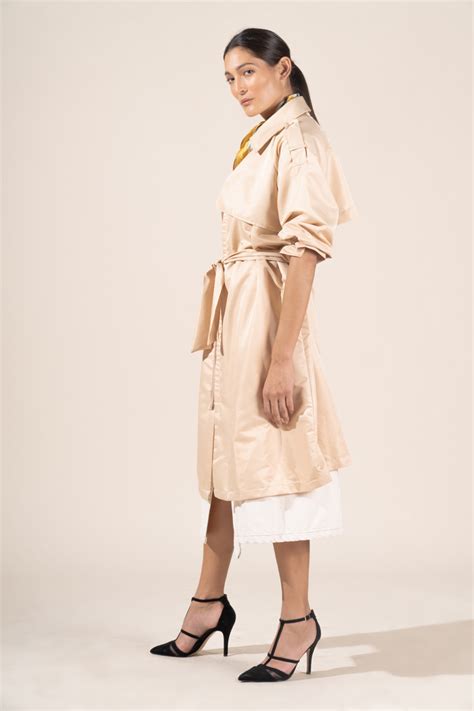 Zoe In Nude Protective Outerwear Full Trench Coat Atelier Debbie Co