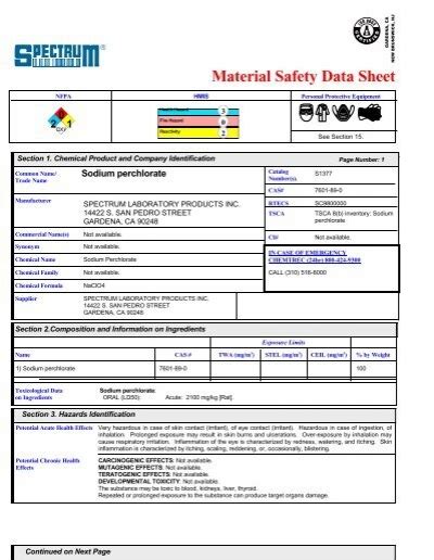 Msds Spectrum Chemical