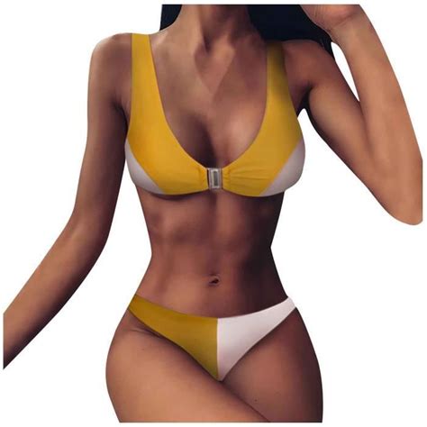 Bikini Femmes Mode Patchwork Bandage Maillot De Bain Ensemble Split