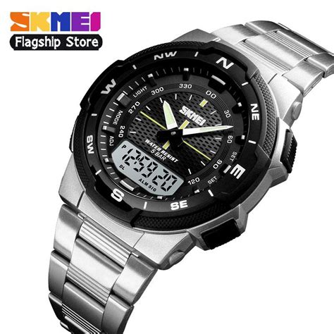 Skmei New Men S Dual Time Stainless Steel Sports Watch Shopee Philippines