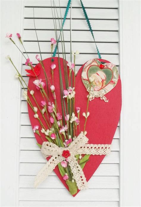 Valentine Wooden Heart Hand Painted Mixed Media By Paintingwhimsy 22