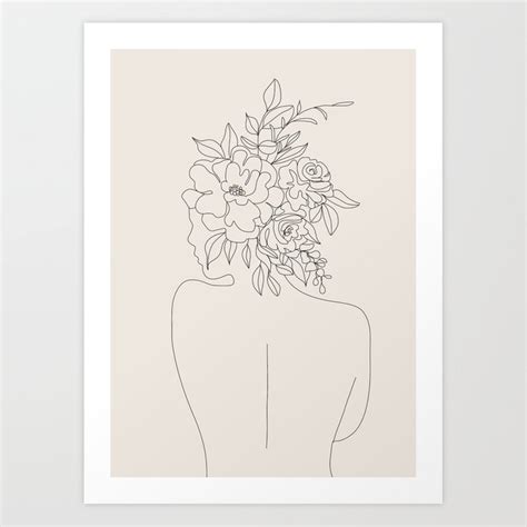 Woman With Flowers Minimal Line I Art Print By Nadja Society6