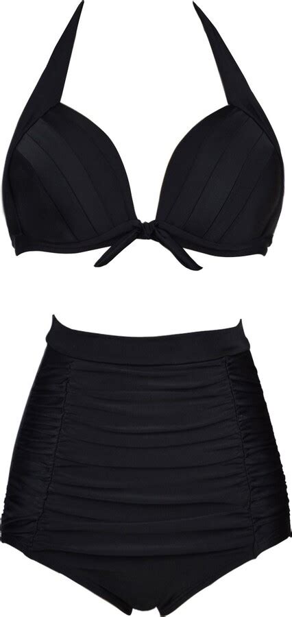 LIGHTDESIRE Retro S Vintage Halter High Waist Bikini Swimsuit Bathing