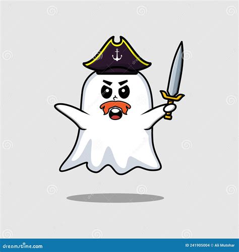 Cute Cartoon Ghost Pirate with Hat and Sword Stock Vector ...