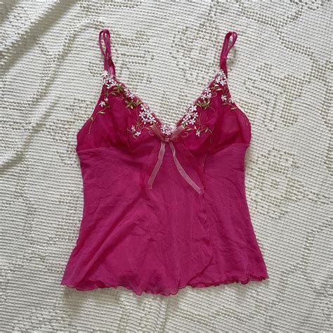 Hot Pink Mesh Victorias Secret Floral Tank Top The Depop