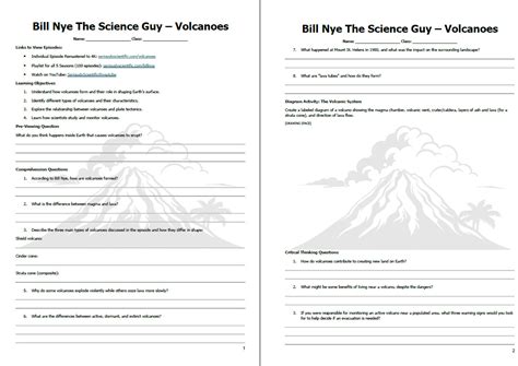 Bill Nye The Science Guy Volcanoes Worksheet