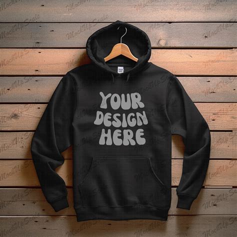 Black Hoodie Flat Lay Mockup Black Gildan 18500 Mockups G185 Black