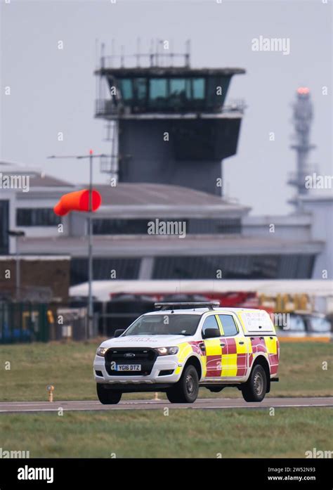 A Vehicle On The Runway At Leeds Bradford Airport During Storm Pia