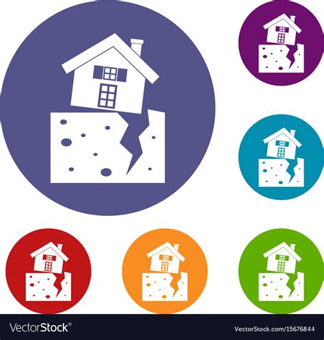 House After An Earthquake Icons Set Royalty Free Vector