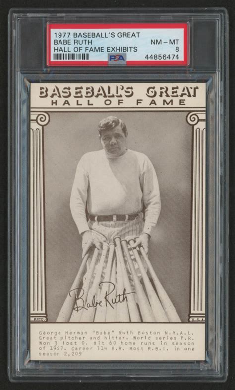 Babe Ruth 1977 Baseballs Greats Hall Of Fame Exhibits PSA 8
