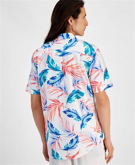 Club Room Mens Summer Leaf Regular Fit Stretch Tropical Print Button