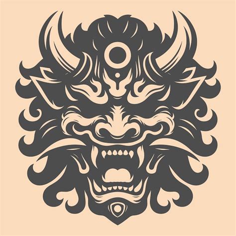 Premium Vector Japanese Oni Mask Grunge Vector Shiluette