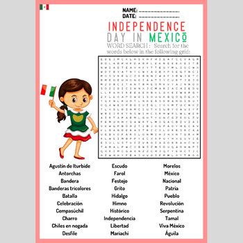 Independence Day In Mexico Word Search Puzzle Worksheets Activity