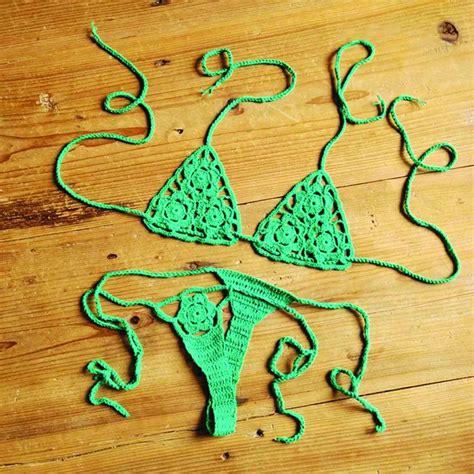 Sexy Crochet Bikini Set Crochet Thong Crochet Bra Flower Beach Wear Swimsuit Lace Up Floral Mini