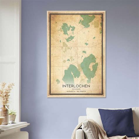 Vintage Interlochen Michigan Map Poster, Interlochen MI City Road Wall