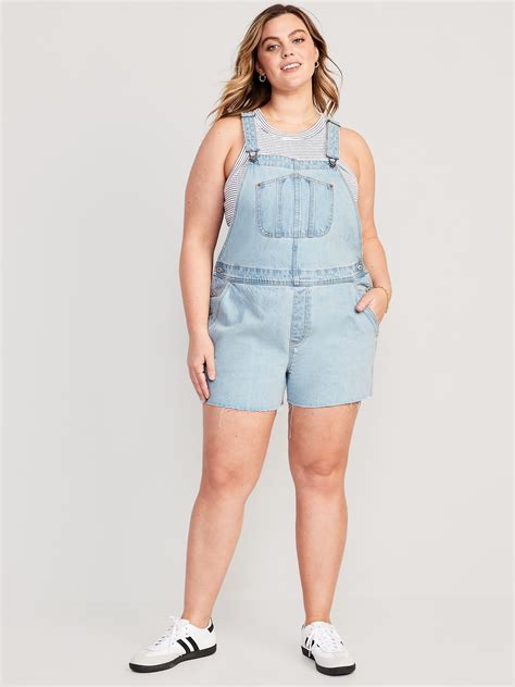 Slouchy Straight Non Stretch Jean Cut Off Short Overalls Inch