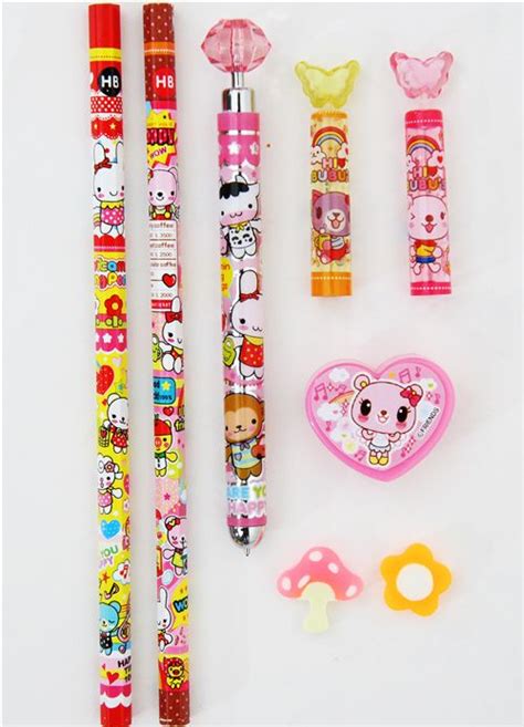 Kawaii Pencil-Set pink bear Korea 8 pieces - Pens-Pencils - Stationery
