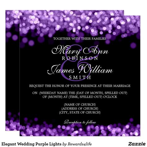 Elegant Wedding Purple Lights Invitation Zazzle Purple Wedding Invitations Wedding