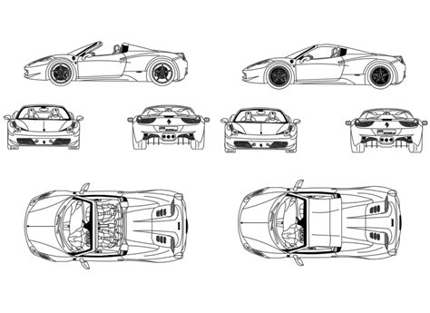 Spider Open Roof Multiple Ferrari Cars Cad Blocks Details Dwg File