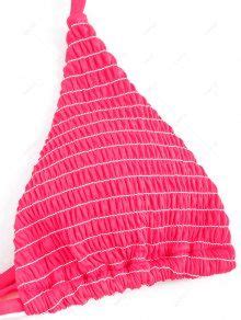 ZAFUL Tie Flossing Criss Cross Smocked Shirred Thong Triangle Bikini Swimwear In LIGHT PINK