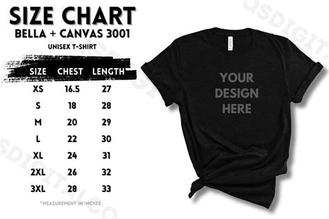 Bella Canvas 3001 Size Chart Unisex Jersey Shirt Size Guide Bella