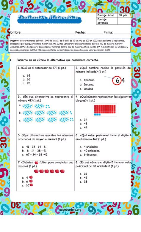 prueba números hasta el 100 profe social