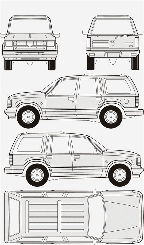 Ford Explorer 1990 Blueprint - Download free blueprint for 3D modeling