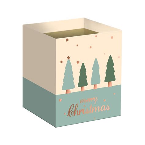 Cachepot Quadrado Merry Christmas C Hot Stamping 14 5cmx14 5cmx15 5cm 10pc Barbante Eucalipto